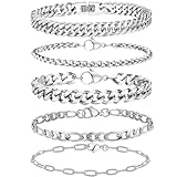 Cinsersr 5 Stück Edelstahl Armband Herren, Stapelbares Herren Armband Edelstahl...