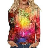 Damenmode Casual Langarm Print Rundhals Pullover Top Bluse, rot, XXXXL