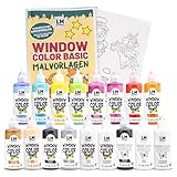 LM Window Color Set (17 x 80 ml Set Basic inkl. Konturfarbe & Malvorlagen) - Abziehbare...