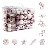 113 Stück Christbaumkugeln Set Weihnachtskugeln aus Kunststoff Rosa und Weiß Baumschmuck...