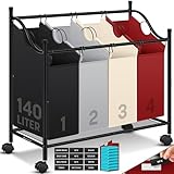 KESSER® Wäschekorb Wäschesammler Wäschesortierer mit 4 abnehmbaren Stofftaschen | 4...