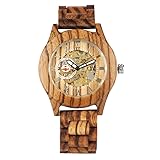 OSOLVE Lederarmband Braun/Rot Vollholz Herrenuhr Mechanische Selbstaufzug Holz Armbanduhr...