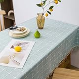 Hellgrün Tischdecken Rechteckig 110x160 cm, Tischdecke aus Baumwolle Leinen mit Quasten...