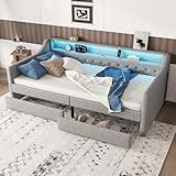 Aoskem Polsterbett Tagesbett Einzelbett 90x200 mit 2 Stauraum Schubladen,...