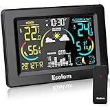 Esolom Wetterstation funk mit Außensensor, Multifunktionale Funkwetterstation Farbdisplay...