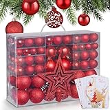 ONBEST Weihnachtskugeln 128-teiliges Set – 1x Baumspitze Glitzer Stern & 127x Kugel –...
