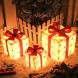 LED Geschenkboxen mit Timer und Fernbedienung 3er Set, LED Weihnachtsdeko,...