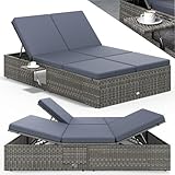 Casaria® Sonnenliege 2 Personen mit Klapptisch 7cm Auflagen Wetterfest Gartenliege 400kg...