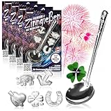 com-four® Zinngießen mit 20 schweren Figuren und 4 Löffel, Silvestergießen...