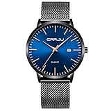 CRRJU Herren Uhr Ultra Dünne Wasserdicht Armbanduhr Herren Mode mit Schwarz Edelstahlband...