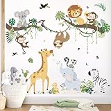 decalmile Wandtattoo Dschungel Tiere Baum Zweig Wandaufkleber Giraffe Affen Koala Safari...