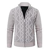 Herren Strickjacke Fleece Gefüttert Pullover Mantel Full Zip Strickpullover Grobstrick...