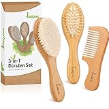 Baby Haarbürste und Baby Kamm Set - Natürliche Holz Babyhaar Haarbürste mit weichen...
