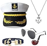 OWOAOOwl Yacht Kapitän Hut Kapitänsmütze Kostüm Set,Verstellbare Yacht Schiff Boot...
