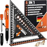 5-in-1 Zimmermannswinkel Winkelmesser Anschlagwinkel - Inkl. Tieflochmarker -...