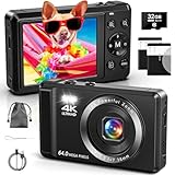 4K Digitalkamera mit 32 GB TF-Karte 64 MP Autofokus Fotoapparat mit 16X Digitalzoom...