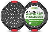 NutriChef Pizzablech 2er-Set Schwarz – Ø 32 cm, Antihaft, Gelocht, Carbonstahl...