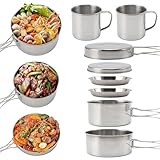 Gevvnss Edelstahl Kochgeschirr Camping Topf Pfanne Set,8-Teiligtes Camping...