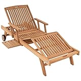 Divero Sonnenliege Garten Relax - Liege Teak - Holz inkl. Räder Tablett – Lehne &...