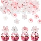 LIQWEI 50 Stück Tortendeko Essbar Blumen für Torte, Rosa Kirschblüten Deko 3D Blumen...