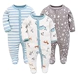 3PCS Baby Schlafstrampler Babychlafanzug Babyschlafsack Baumwolle mit Füßen mit knöpfen...