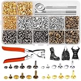 480 Set Leder Nieten Metallniete - Doppelkappe Hohlnieten mit Nietenzange...