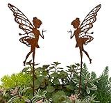 LB H&F 2er Set Gartenstecker Elfen Roststecker Elfe Edelrost Rostfigur Fee...