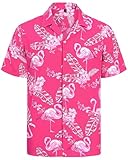 J.VER Hawaiihemd Herren Flamingo Kurzarm Hemd Casual Sommer Strandhemd Bügelfrei Button...