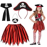 Fennoral 4tlg Piratenkostüm Kinder Mädchen Piraten Kinderkostüm mit Pirat Tutu Rock...