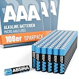 ABSINA 108x Batterien AAA Großpackung 1,5V Alkaline - Langlebige Micro LR03 AAA Batterien...