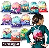 12x Dinosaurier Turnbeutel Kinder Party Mitgebsel Tasche für Kindergeburtstag, Rucksack...