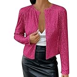 Damen-Flugjacke mit Pailletten, glitzernd, vorne offen, Party, Clubwear, dicke Thermojacke...