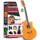 Pyle Akustikgitarren-Set mit Stahlsaiten, 3/4 Juniorgröße, natürliches Lindenholz,...