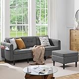 Yaheetech Ecksofa 3-Sitzer Sofa mit Polsterhocker aus Leinenstoff Eckcouch in...