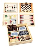 Spielesammlung Deluxe aus Holz 5 Spiele Schach Backgammon Ludo UVM