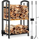 Meoligr Kaminholzregal Innen mit 4 Kaminwerkzeug Brennholzregal 72x43x30cm...