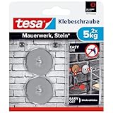 tesa Klebeschraube für Mauerwerk und Stein, Halteleistung 5 kg, rund, 2 Stück