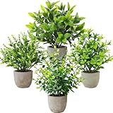 Bafenli 4 Stück Künstliche Pflanzen Kleine Gefälschte Pflanzen mit Töpfen...