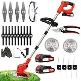 OUTIGO Akku-Rasentrimmer mit 2 * 21V Akku, 4 Messer, dreifach klappbarer Mäher,...