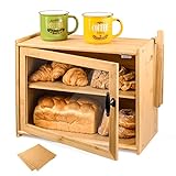 Brotkasten Bambus Brotbehälter 2-Lagiger Brotbox Brotkästen , Visualisiert für Brot,...