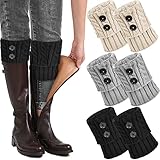 beifon 3 Paare Stulpen Damen aus Wolle und Acryl, Gestrickte Leg Warmers Warme...