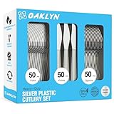 (150 Stück) strapazierfähiges Besteck Set aus Kunststoff – 50 Gabeln, 50 Löffel, 50...