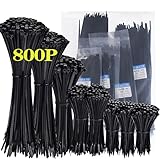 800 Stück Schwarz Kabelbinder Set | 3.6mm | x 100/150/200/250/300mm Kabelbinder...