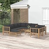 Kangqiling3155224 Gartenmöbel-Set 10-teilig mit Kissen dunkelgrau Bambus