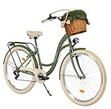 Komfort Fahrrad Citybike Mit Weidenkorb Damenfahrrad Hollandrad, 28 Zoll, Grün-Creme,...