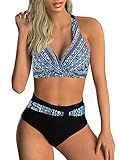 Adigaber Damen Zweiteiliger Badeanzug V Ausschnitt überkreuztes Blumenmuster Bikini...