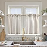 TOPICK Scheibengardine modern Gestreift Leinen Gardinen mit Streifen 2 Stücke...