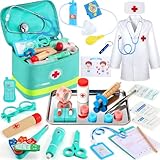 Perbabe Arztkoffer Kinder ab 3 Jahre - 39-teiliges Holzspielzeug Doktorkoffer Mit Echtem...