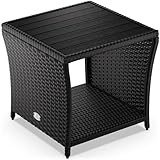 Casaria® Polyrattan Beistelltisch mit WPC Tischplatte 45x45x40cm 80kg...