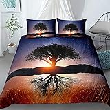 Rodths Bettwäsche 135x200 Baum Sonnenuntergang Bettbezug 135 x 200 2er Set, Weiche...